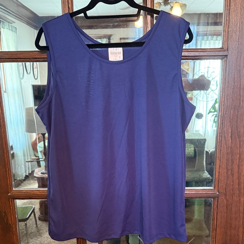 Bedford Fair‎ Womens XL Navy Sleeveless Scoop Neck Knit Tank Top Shell